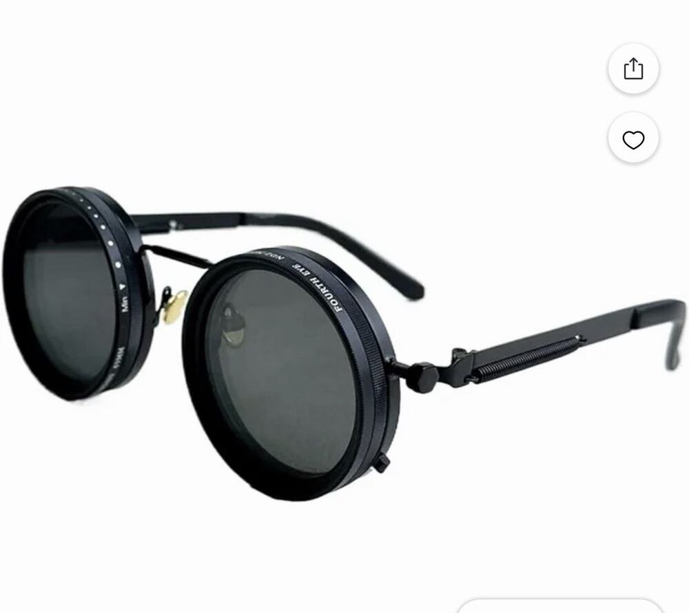 Men's Round Polarized Sunglasses UV400 Black Metal Frame Gray Plastic Lens